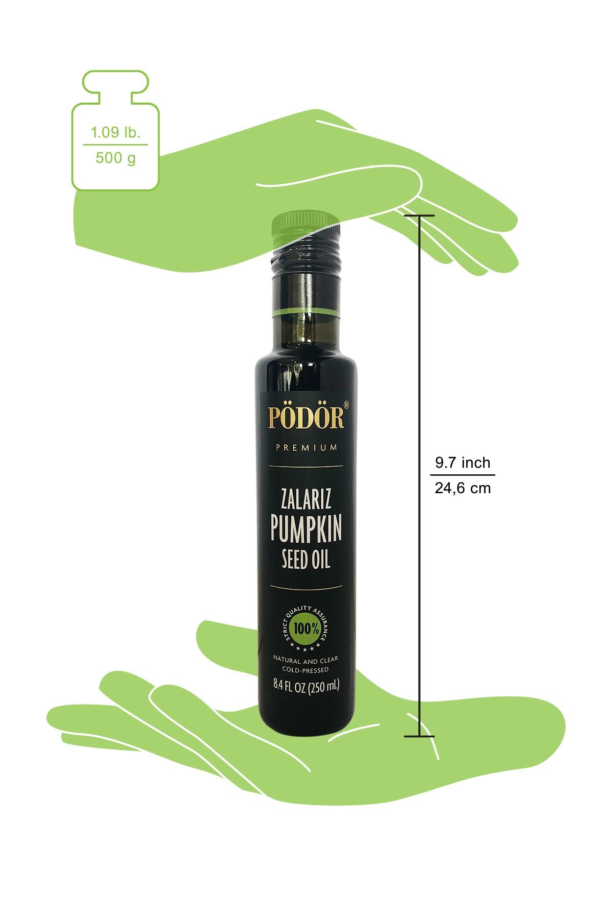 PÖDÖR Pumpkin Seed Oil - Cold-Pressed, 100% Natural, Vegan - 8.4 fl. oz - Glass Bottle