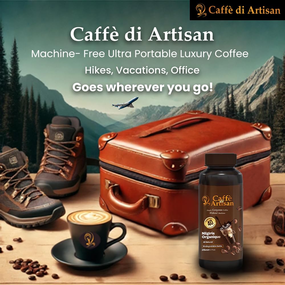Caffe Di Artisan Liquid Coffee Bottle - Premium Cold Brew Concentrate, Iced & Hot Coffee - Eco-Friendly. Rich; Nilgiris Organiqu