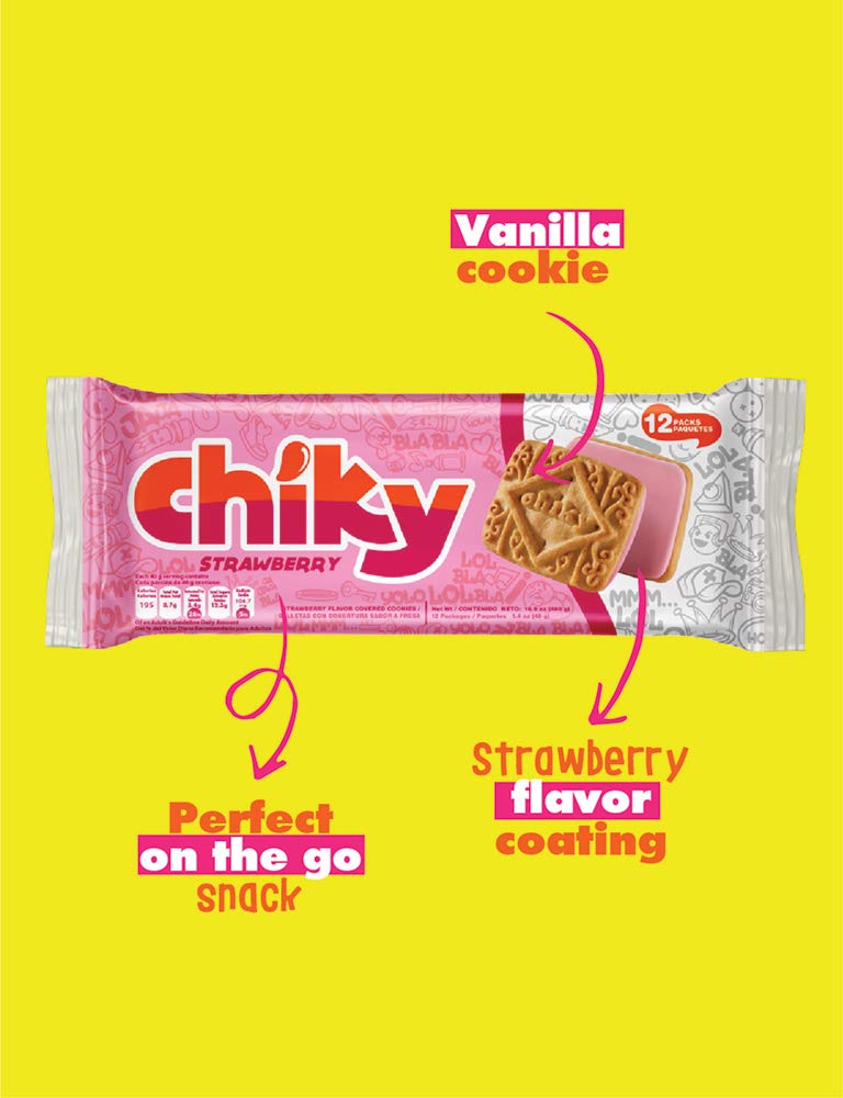 Chiky Strawberry Fudge Cookies, Crunchy & Sweet, Smooth Cream Center, Crispy Texture That Melts In Every Bite, 16.9 Ounces, 1 Box Contains 3 Bags, Each With 12 Individual Packs.