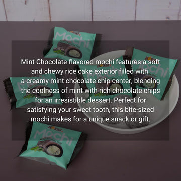 Japanese Mochi Daifuku, Mint Chocolate Chip Flavor, No Artificial Color And Flavor, Lacto Vegetarian, 12 Pieces Individually Wra