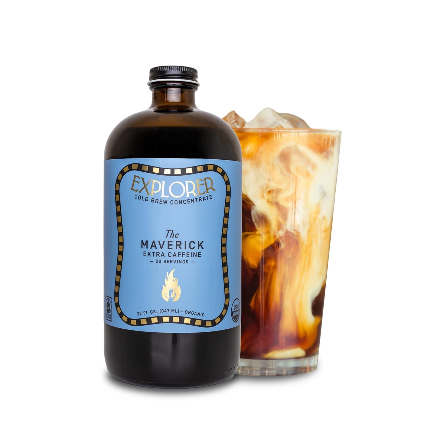 Explorer Cold Brew Organic Coffee Concentrate, Extra Caffeine, 32 fl oz, Makes 20+ Cups, Iced or Hot Drink