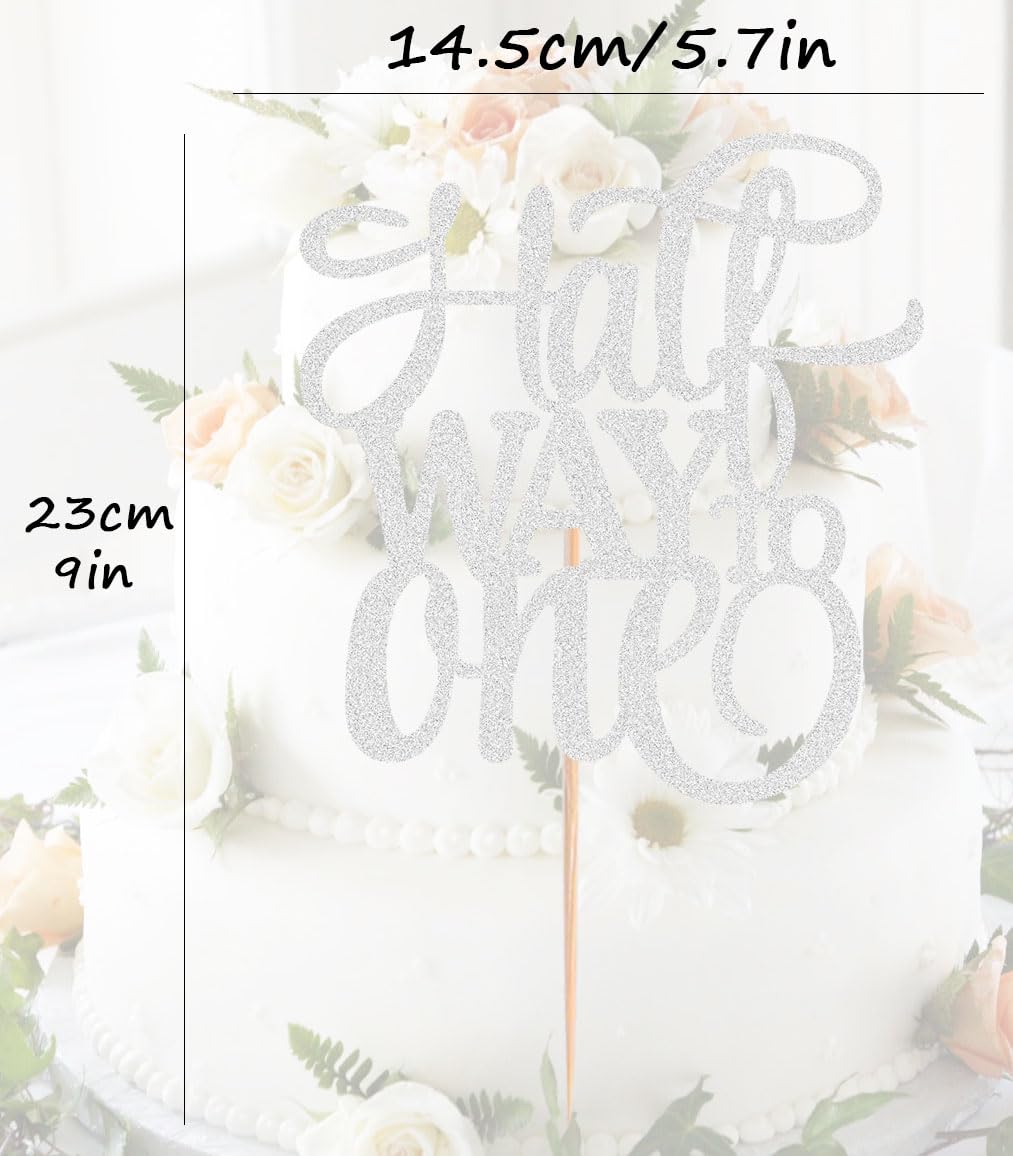 Ahaoray Half Way To One Cake Topper - Silver Glitter 6 Months Birthday Decorations Supplies - Half Birthday Decorations Baby Gir