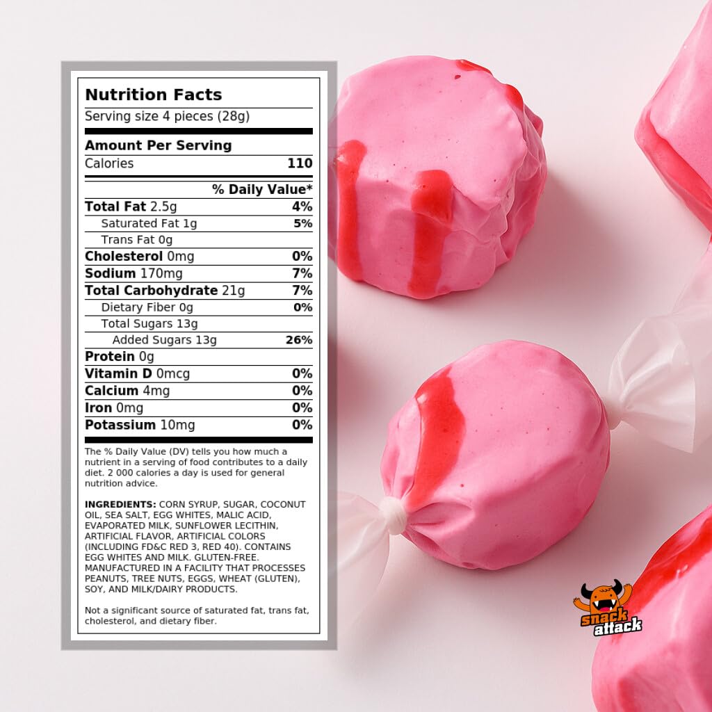 Cherry Salt Water Taffy By Snack Attack, Individually Wrapped Bulk 3Lb Bag - Chewy Saltwater Taffy Candy, Classic Cherry Flavor