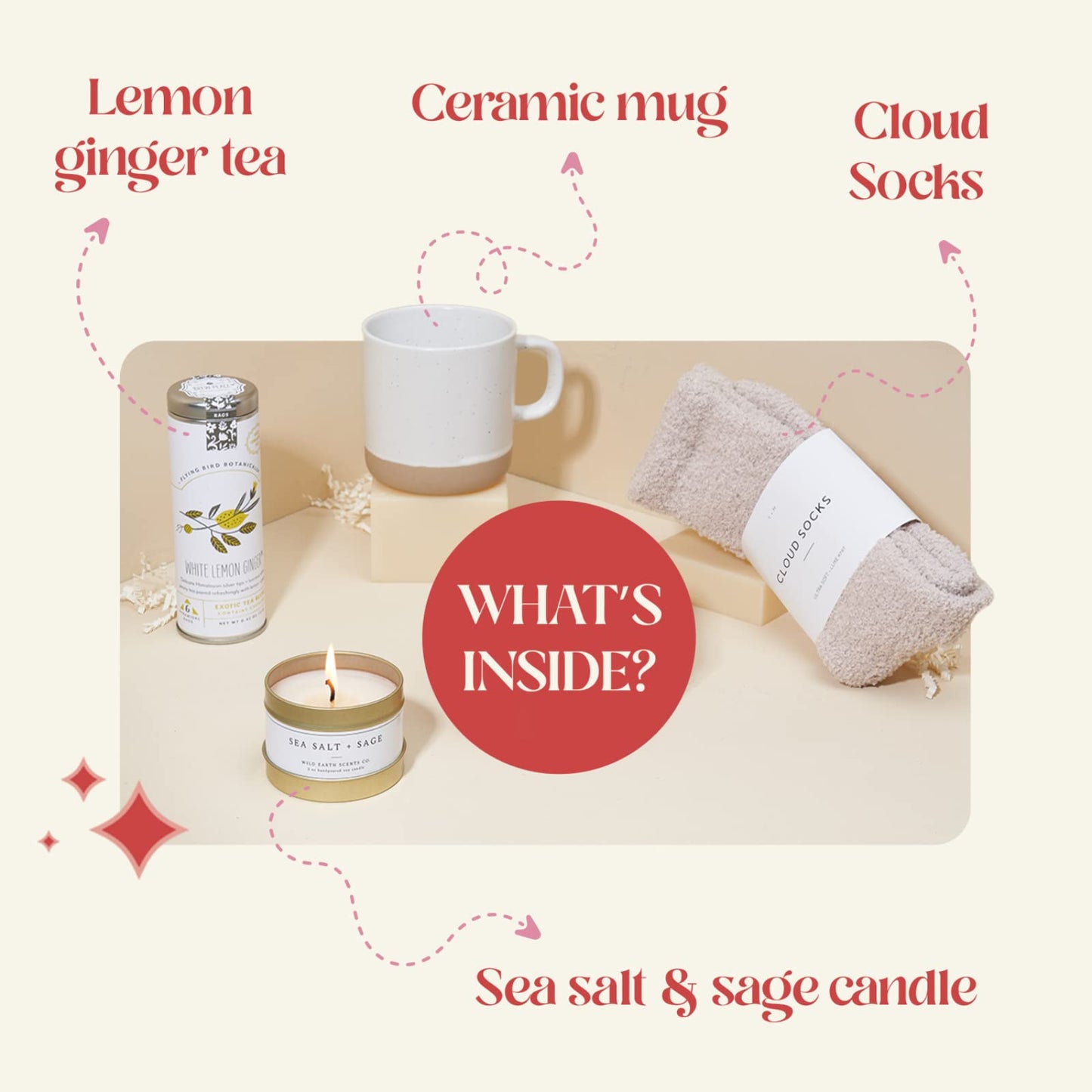 Unboxme Comforting Care Package for Women - Organic Self-Care Get Well Soon Gift Basket with Fluffy Socks, Lemon Ginger Tea Set,