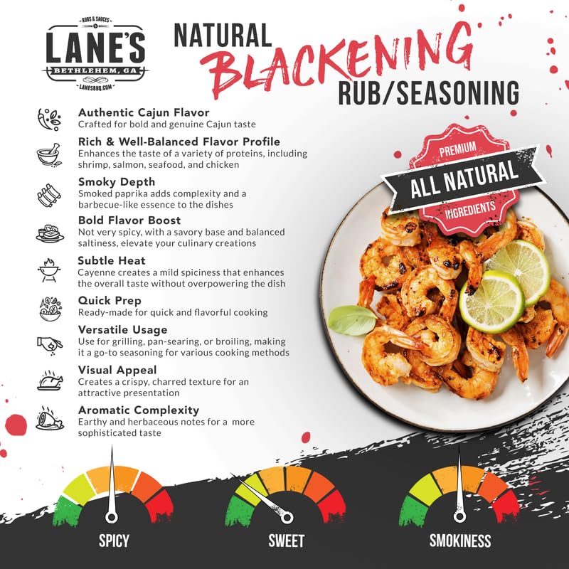 Lanes Blackening Rub Cajun Seasoning, Sugar-Free, Gluten-Free, 10.2 Oz