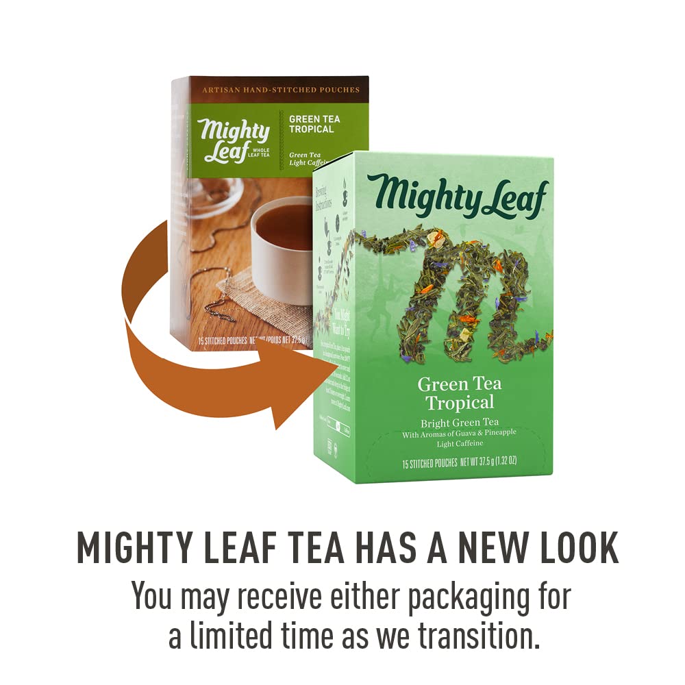 Mighty Leaf Green Whole Leaf Tea Bags - Tropical Flavor - Light Caffeine - 15 Count