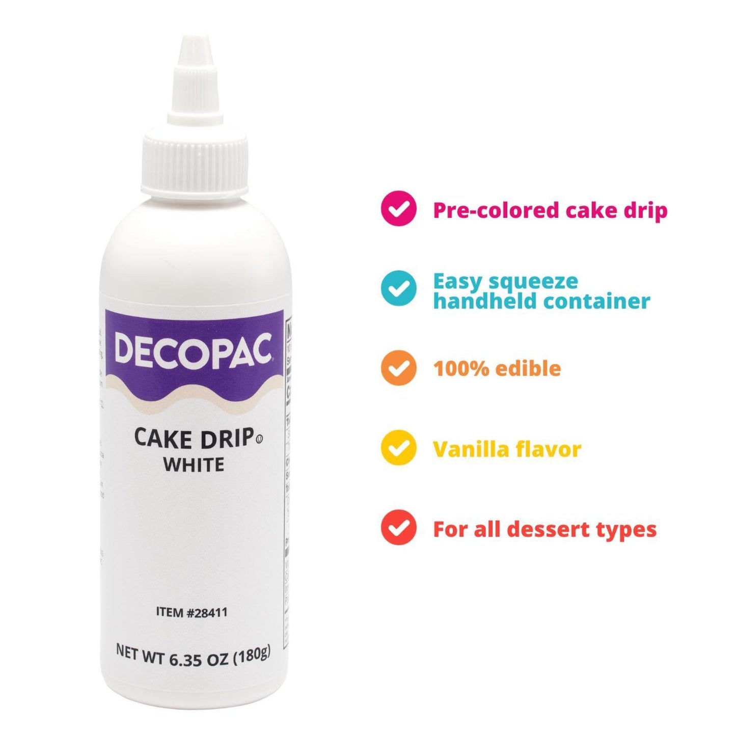 Decopac Cake Drip, White Color, Vanilla Flavor, Mat Like Chocolate, 6.35 Oz, 1 Count (Pack Of 1)