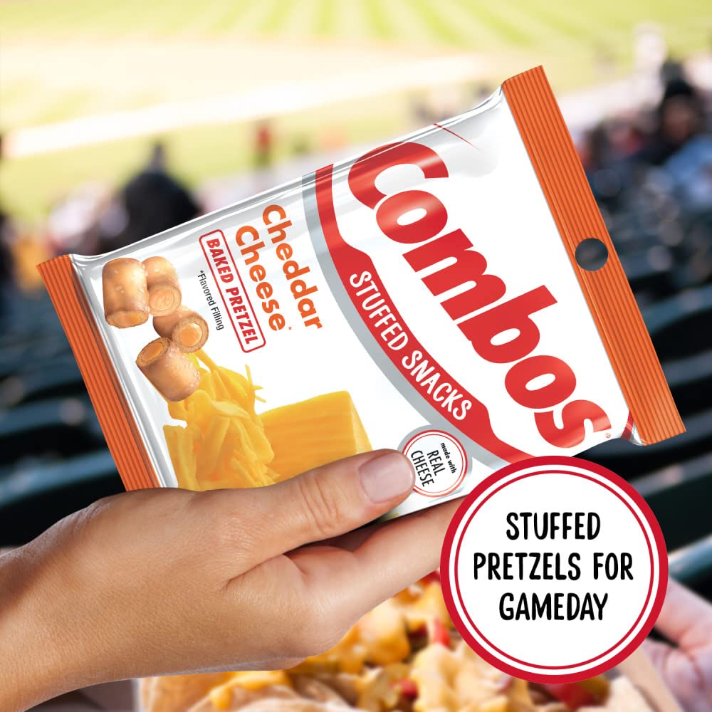 COMBOS Cheddar Cheese Pretzel Baked Snack Packs, Cheese Crackers Snacks, 6.3-Ounce Bag Bulk Box (Pack of 12)