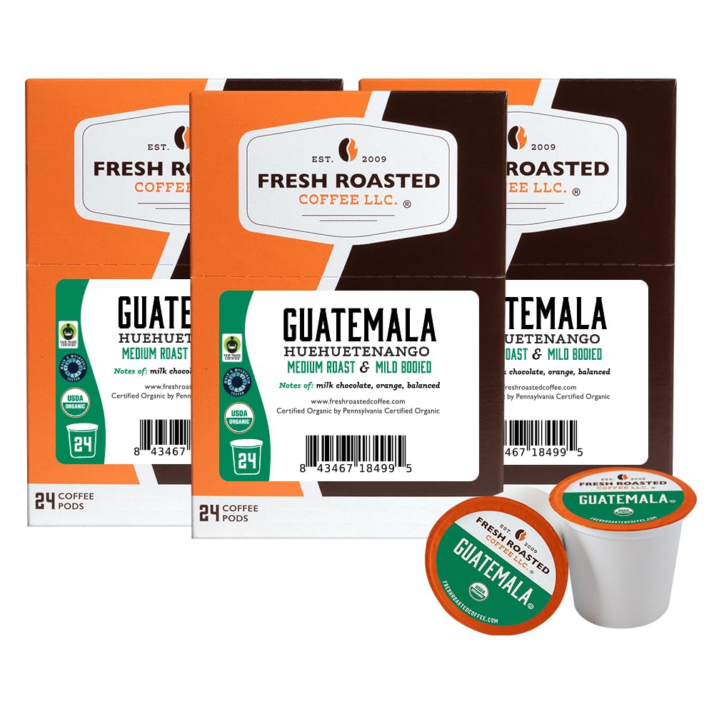 Fresh Roasted Coffee Organic Guatemalan Huehuetenango K-Cup Compatible 72 Pods Coffee