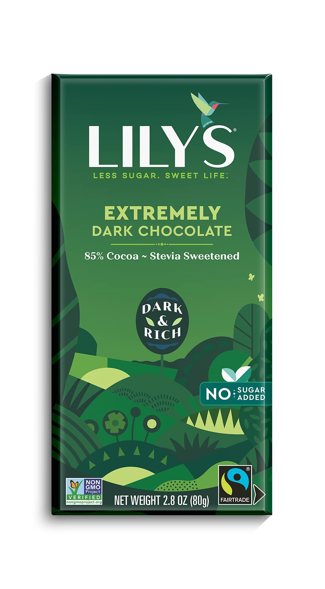 Lily's Extremely Dark Chocolate Bar, 85% Cocoa, Stevia Sweetened, No Added Sugar, Keto Friendly, 2.8 oz, 4-Pack, Gluten-Free, Non-GMO