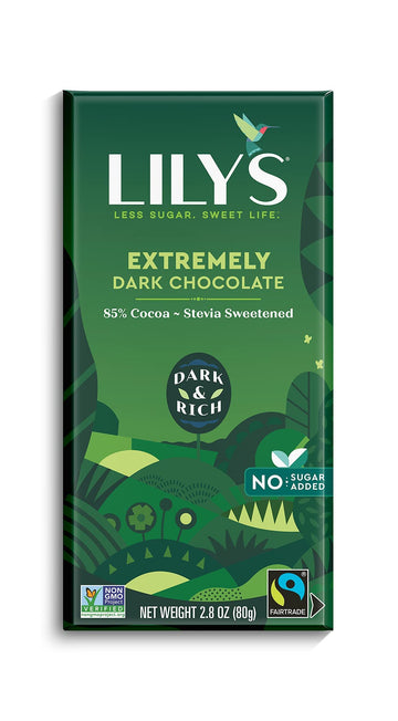 Lily's Extremely Dark Chocolate Bar, 85% Cocoa, Stevia Sweetened, No Added Sugar, Keto Friendly, 2.8 oz, 4-Pack, Gluten-Free, Non-GMO