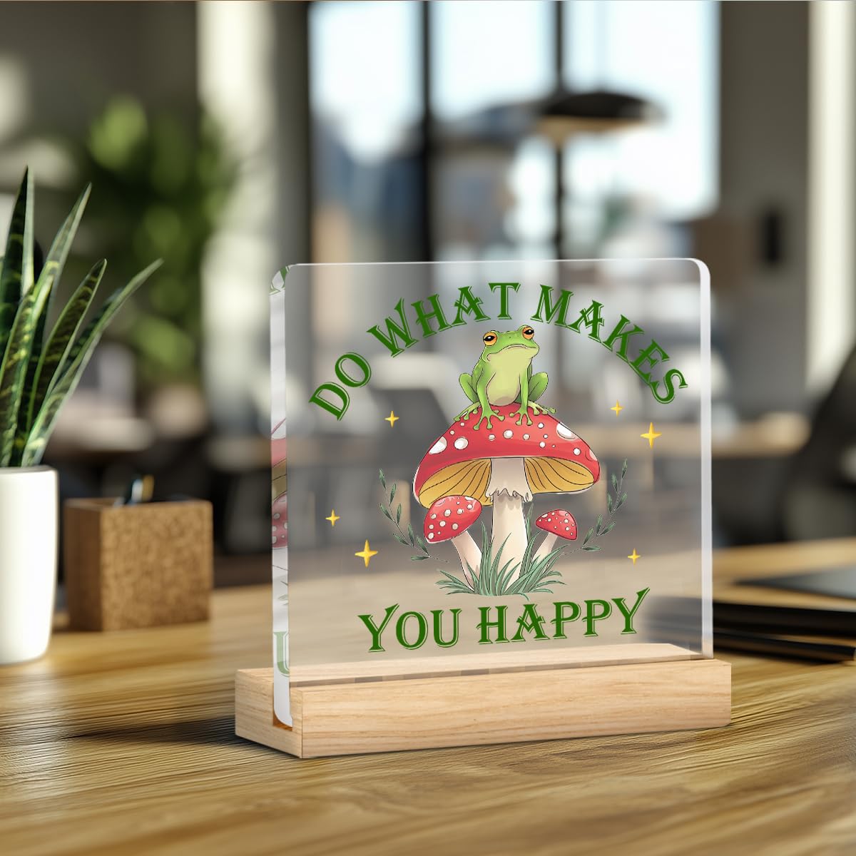 Funny Frog Mushroom Gifts For Women Men, Cute Cottagecore Desk Decor Fun Forest Decoration, Do What Makes You Happy Desk Sign Ac