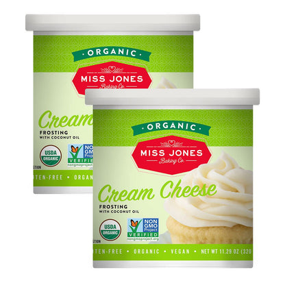 Miss Jones Baking Organic Buttercream Frosting, Perfect for Icing and Decorating, Vegan-Friendly: Cream Cheese (Pack of 2)