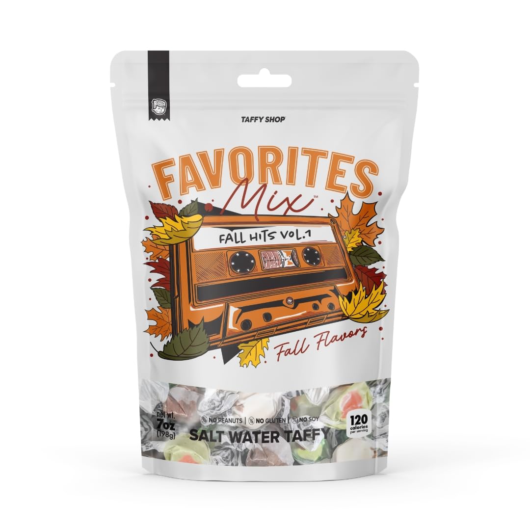 Taffy Shop Fall Favorites, Salt Water Taffy - Assorted Gourmet Soft Chewy Candy, Variety Pack, Bulk Sweet Snack, Fresh Gift & Gl