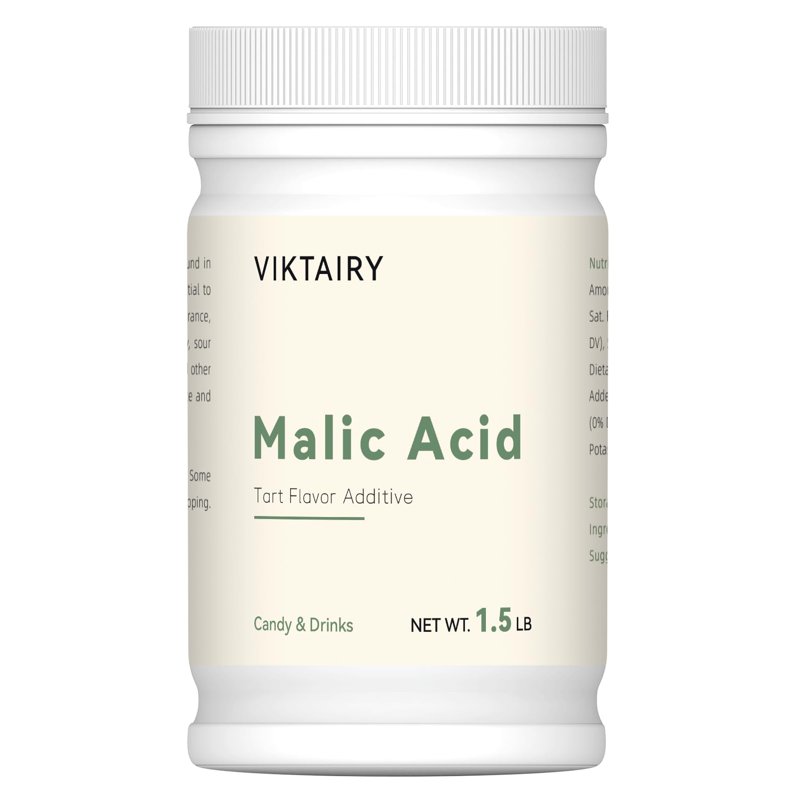Viktairy Malic Acid Powder, Food Grade, 1.5 LB for Sour Candy, Gummy Bears, Drinks, Baking - PGS_1.5LB
