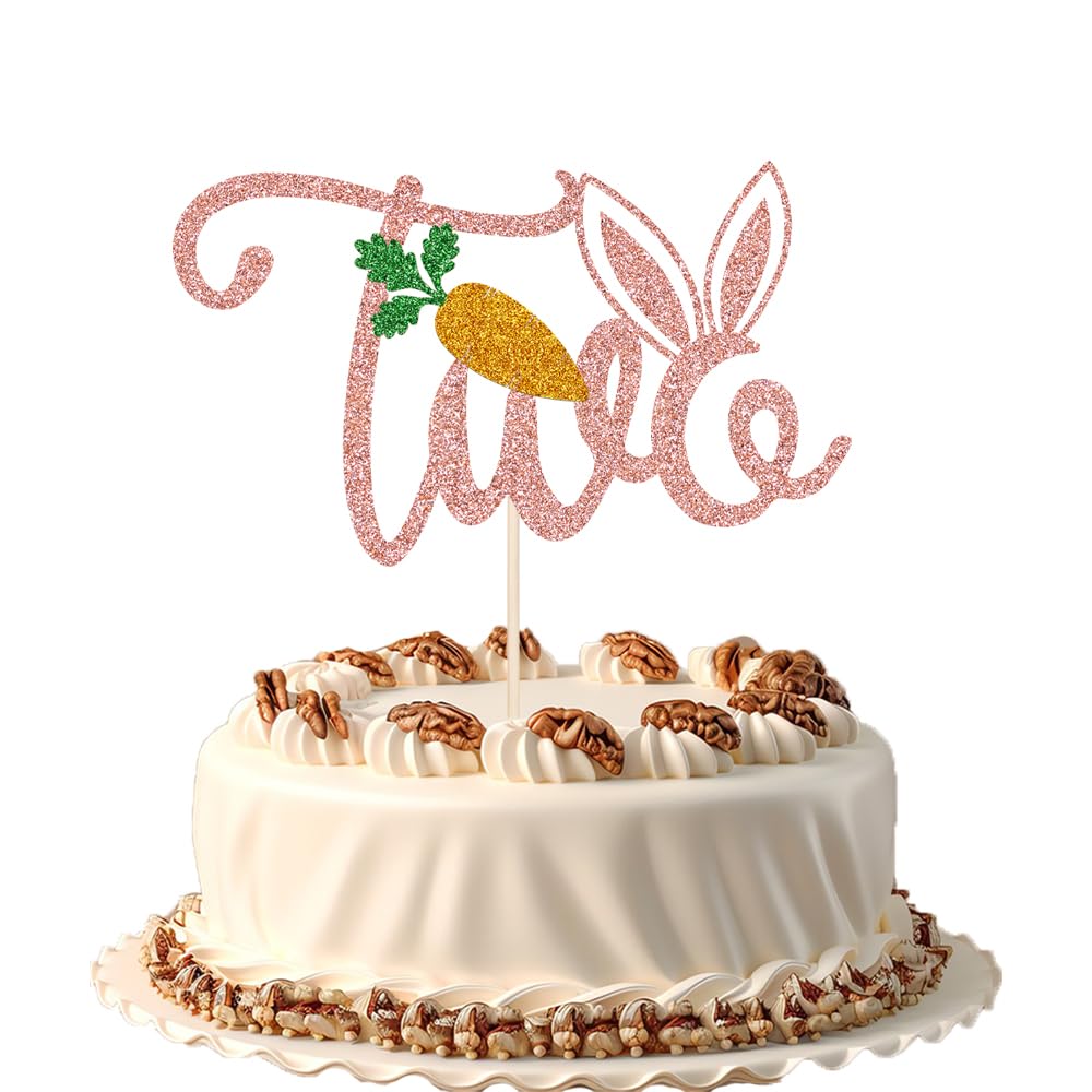 FmiyunEea Easter Bunny Two Cake Topper,Boy Girl Easter 2nd Birthday Photo Booth Props Party Cake Decorations(two)