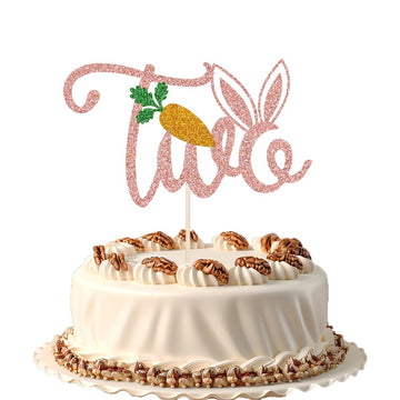 FmiyunEea Easter Bunny Two Cake Topper,Boy Girl Easter 2nd Birthday Photo Booth Props Party Cake Decorations(two)