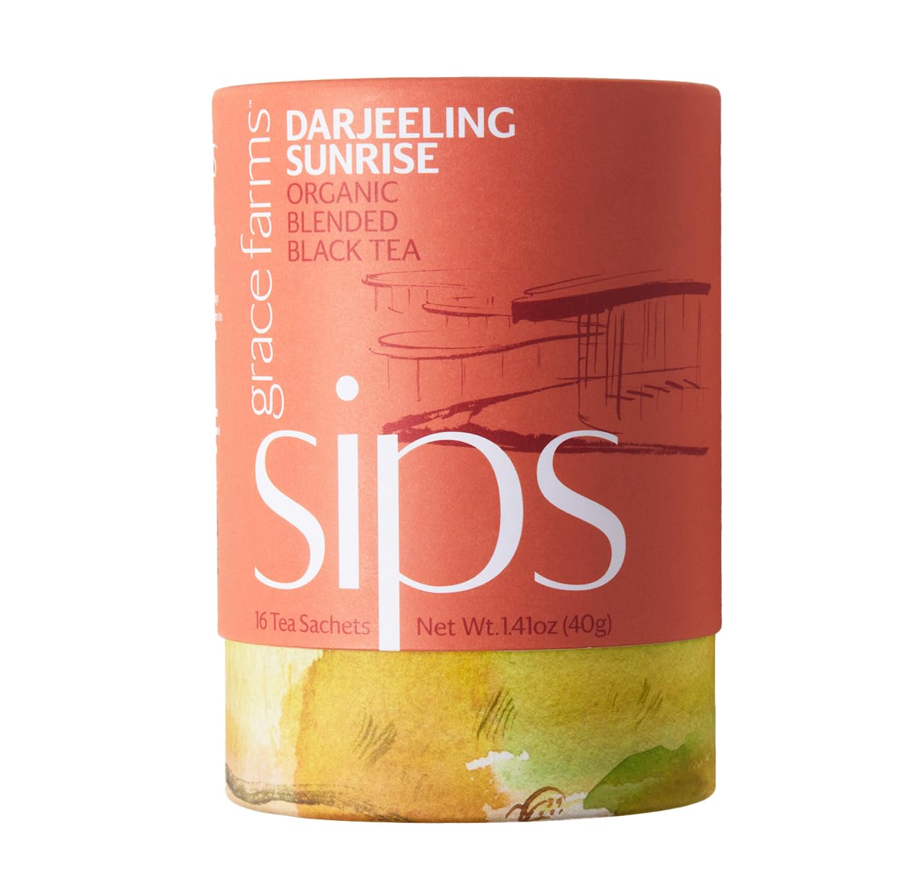 Grace Farms Organic Darjeeling Sunrise Black Tea, 16 Pyramid Sachets, Fairtrade, Kosher, Orange Flavor