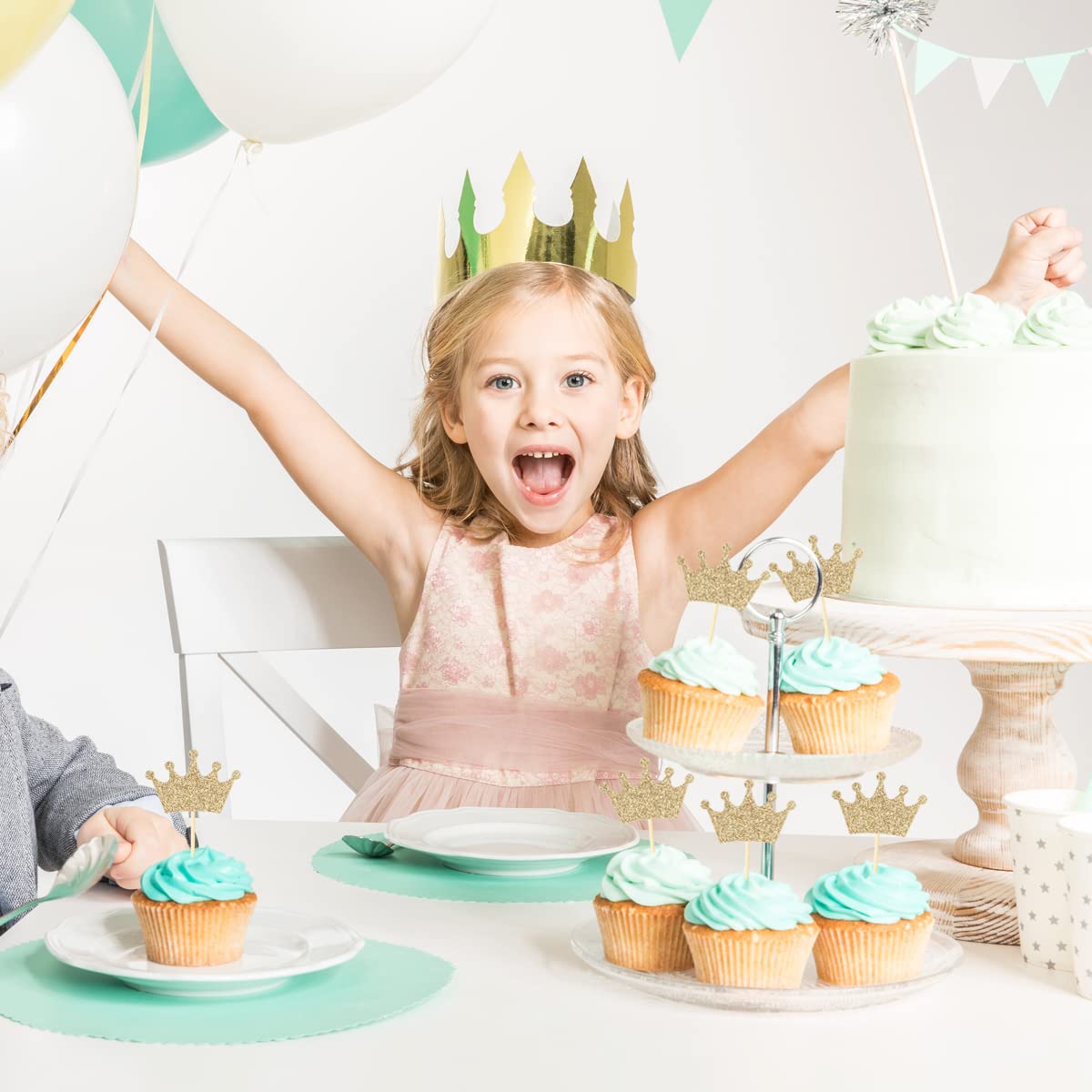 Crown Cupcake Toppers 48 Pcs Light Gold Glittery Princess Cake Picks For Baby Shower Birthday Party Decorations Supplies