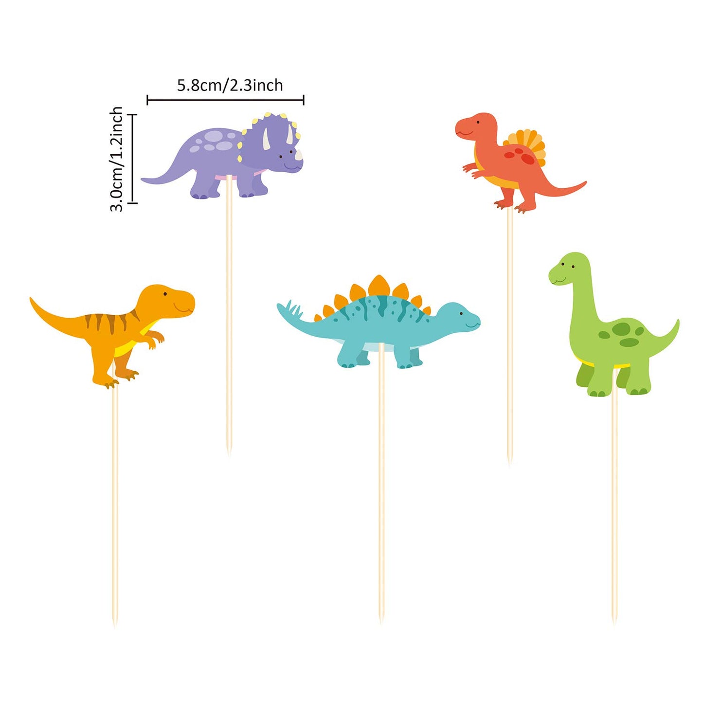 YEKTFS Dinosaur Cupcake Toppers - 50Pcs Paper Picks for Baby Shower Party Decoration - Blue, Green, Yellow, Orange, Purple - Model A-003