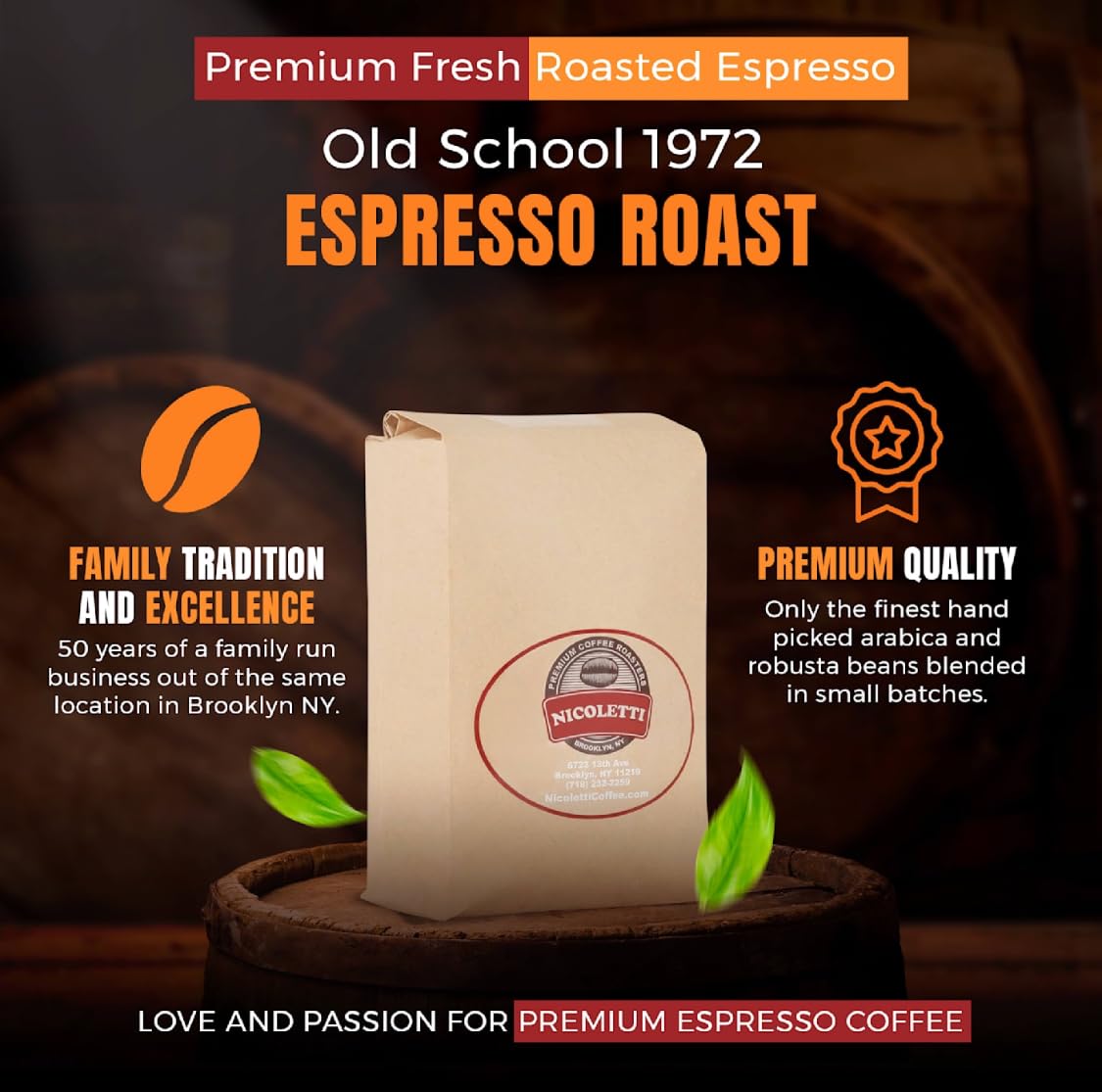 Nicoletti Old School 1972    Espresso Roast [Whole Beans 2Lb] Made In Brooklyn Ny Since 1972 (Fresh Roasted Espresso With Date S