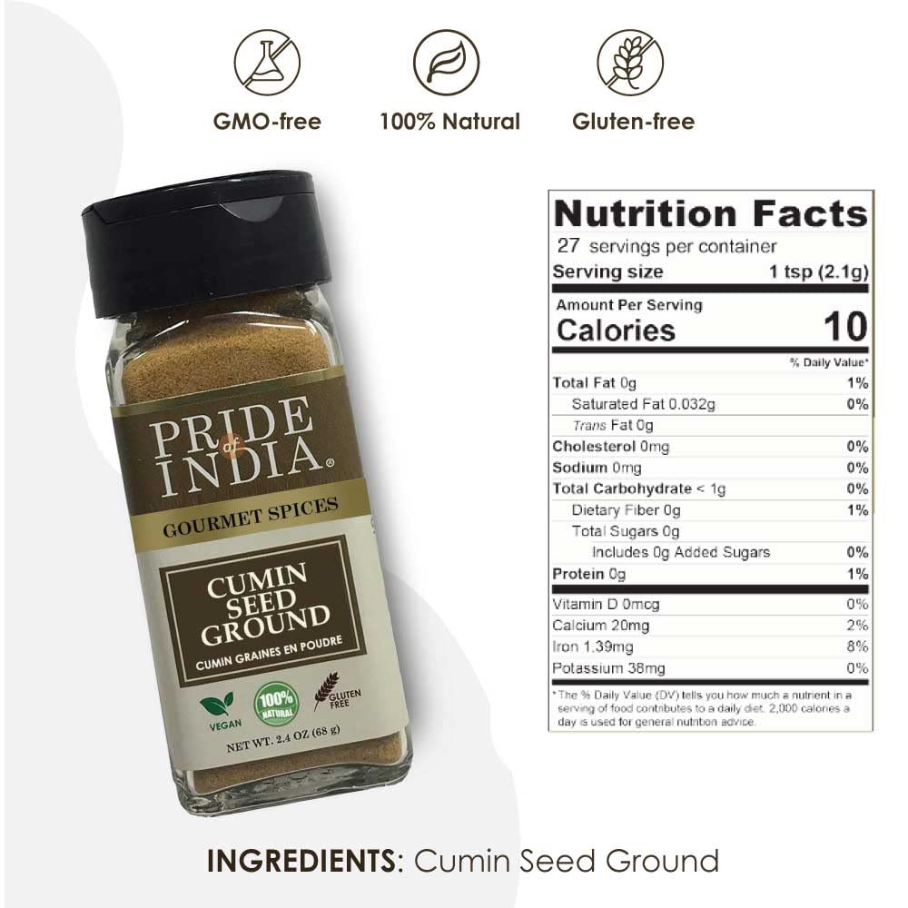 Pride of India - Cumin Seed Ground - Traditional Indian Spice - Seasoning spice for Curries/Lentils/Chicken/Meat - Easy to Use -