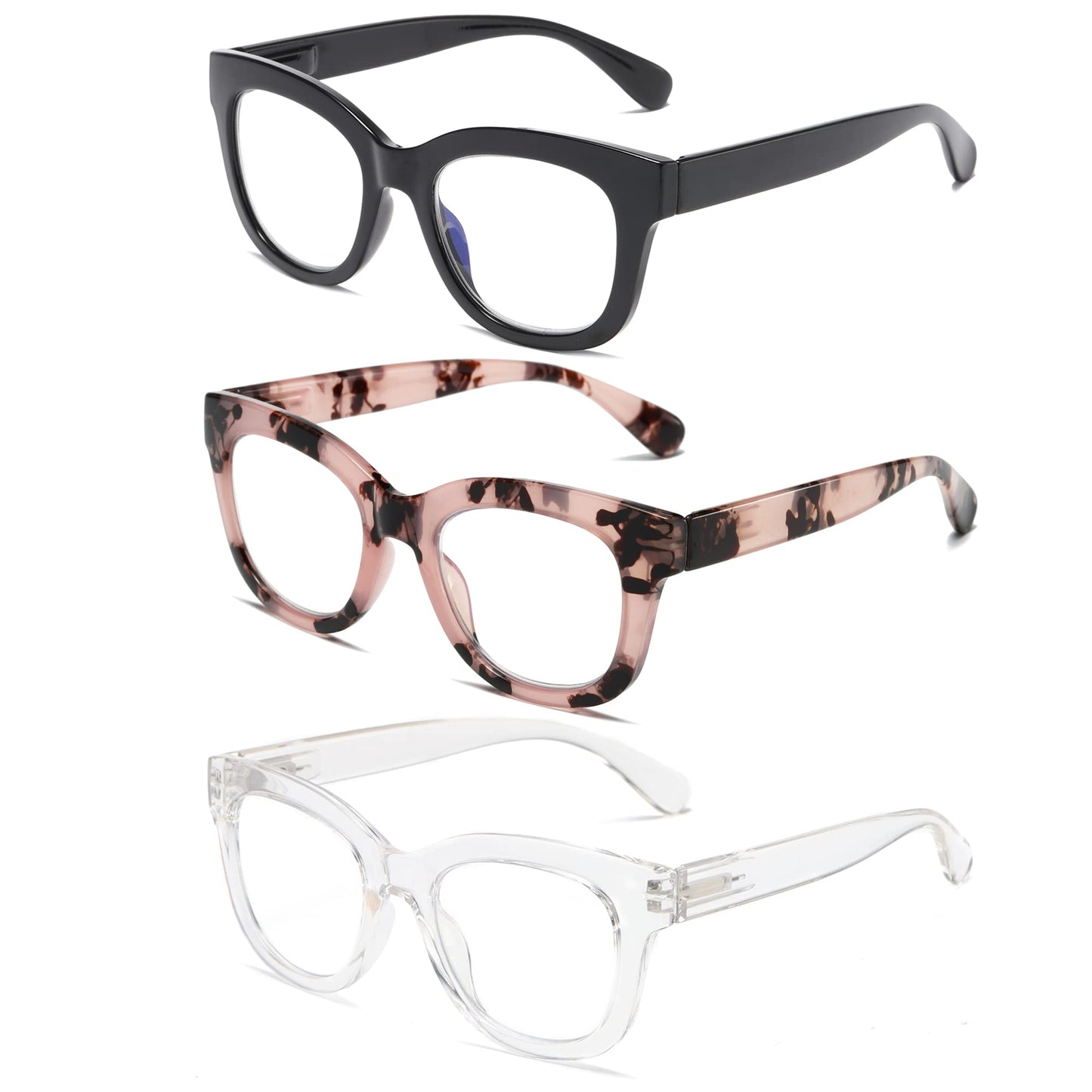 Zxyoo Oversized Reading Glasses For Women,3 Pack Blue Light Blocking Computer Spring Hinge Readers 125