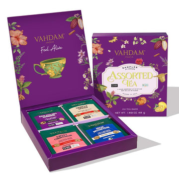 Vahdam, Assorted Tea In Presentation Box (24 Variants, 24 Pyramid Tea Bags) Long Leaf Pyramid Tea Variety Pack | Premium Tea Gifts | Gifts For Women & Men