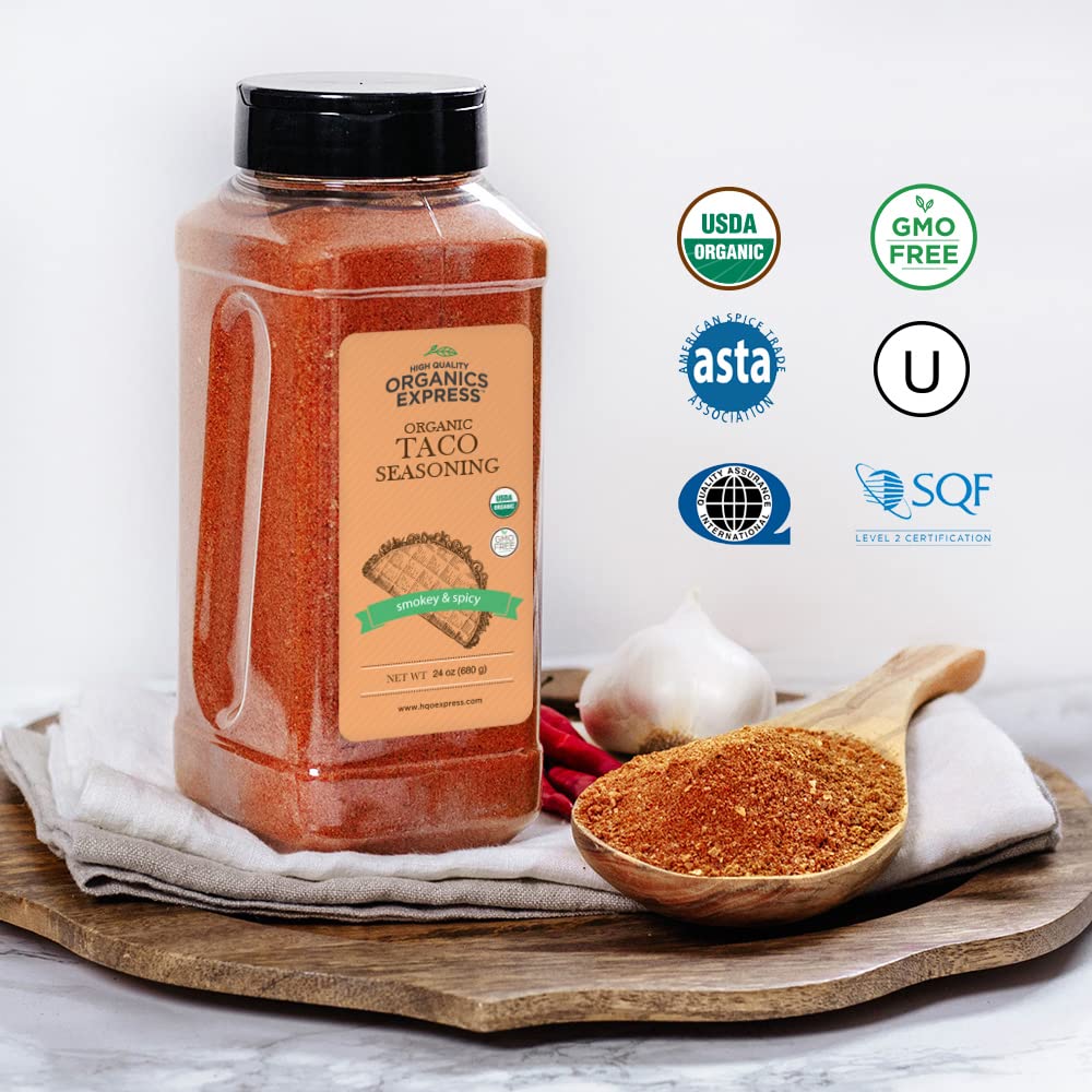 HqO Organic Taco Seasoning - Non-GMO, Kosher Spice Blend with Paprika & Garlic, 24 oz Chef Jar