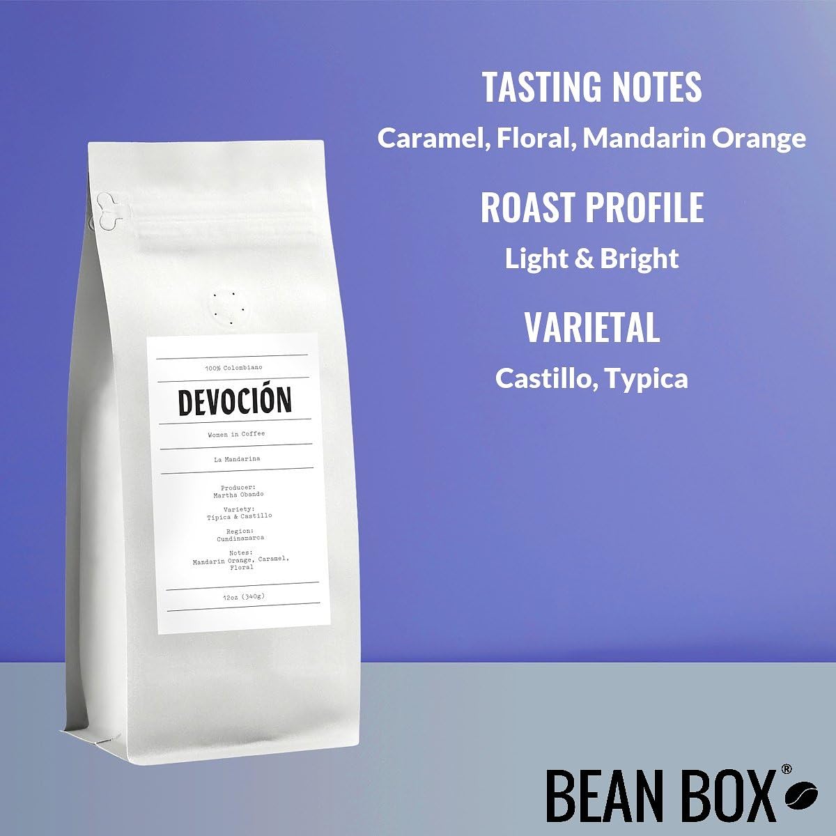 La Mandarina - Women In Cofffee - Roasted By Devocion - Whole Bean Coffee - 12 Ounce Bag