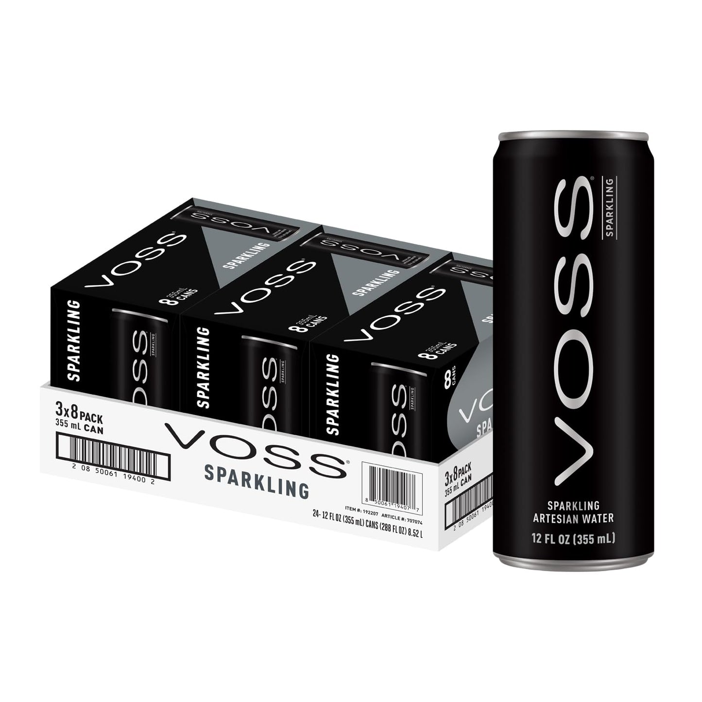 VOSS Artesian Sparkling Water Cans - 3 Pack of 8 - 24 Slim Cans - Pure Carbonated Water Refreshment - Perfect for Celebrations  Home  Office  On-the-Go Hydration