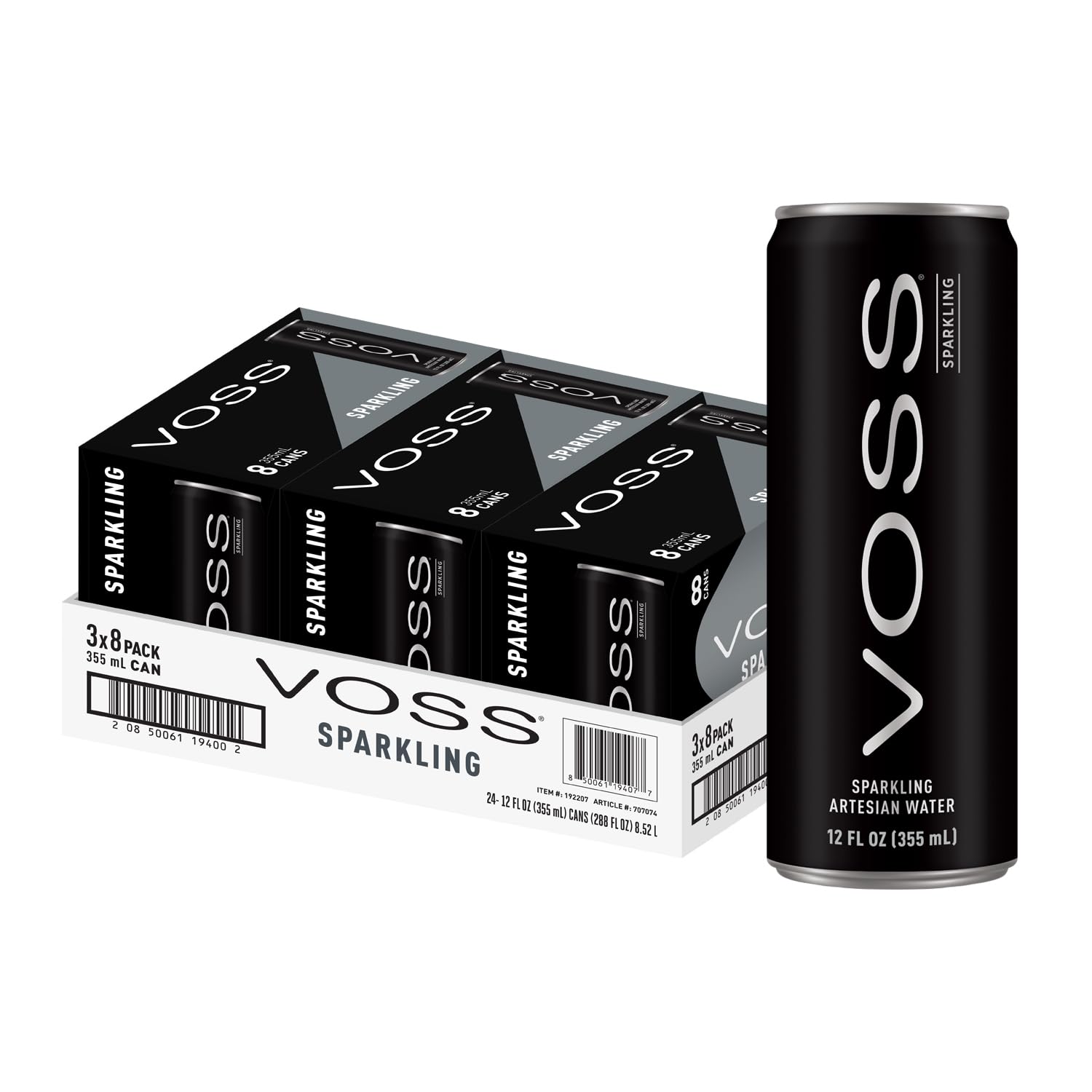VOSS Artesian Sparkling Water Cans - 3 Pack of 8 - 24 Slim Cans - Pure Carbonated Water Refreshment - Perfect for Celebrations  Home  Office  On-the-Go Hydration