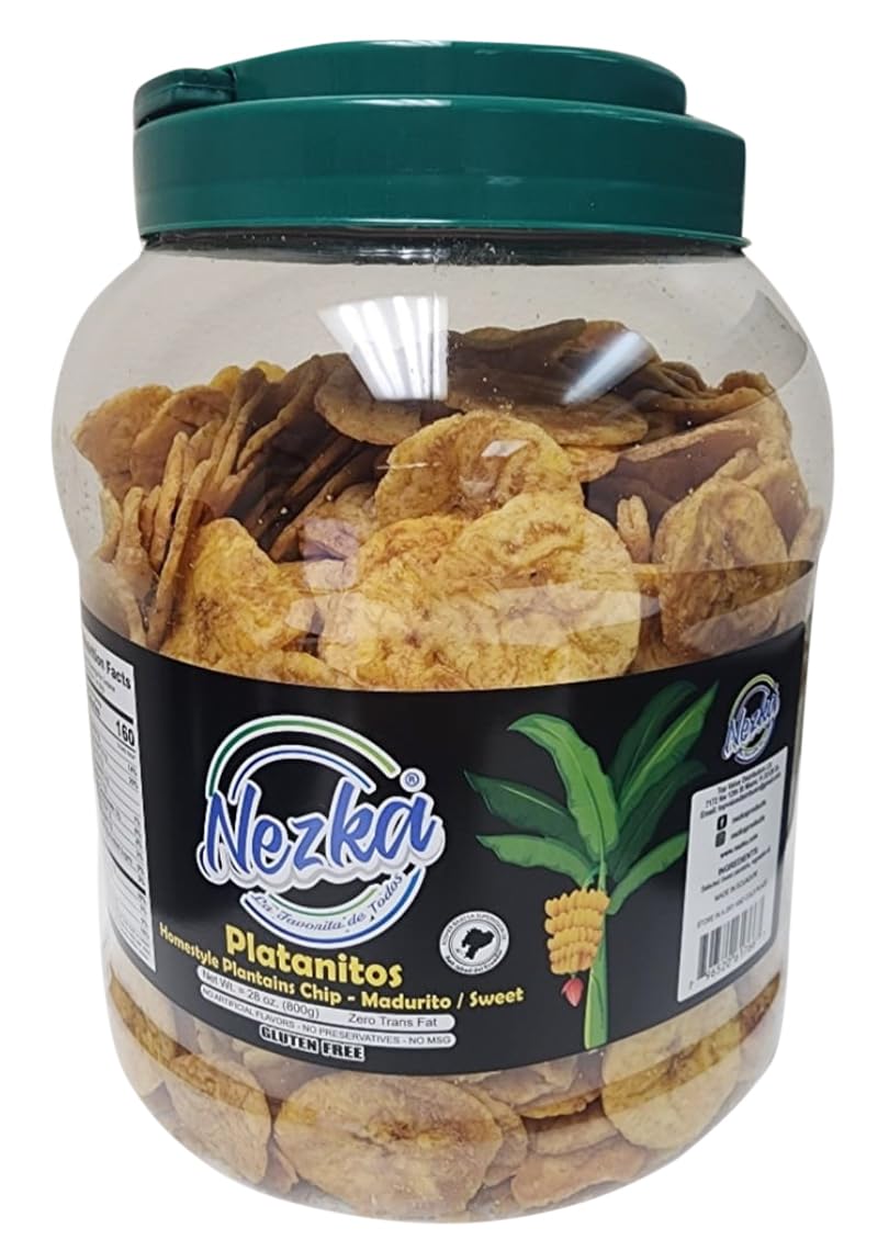 Nezka Sweet Plantain Chips - Delicious Crunchy Snacks And Side Dish - Jar Of 28 Oz