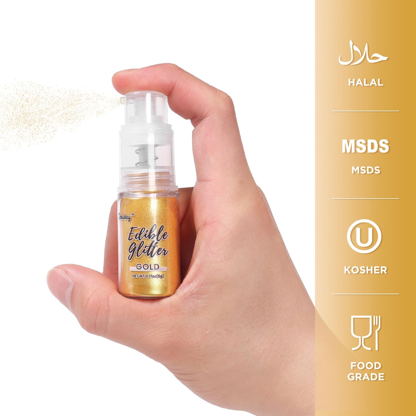 Shimmer Gold Edible Glitter Spray, 5g Edible Glitter for Cocktails, Cobakey Luster Dust Edible for Cake Decorating, Drinks, Baki