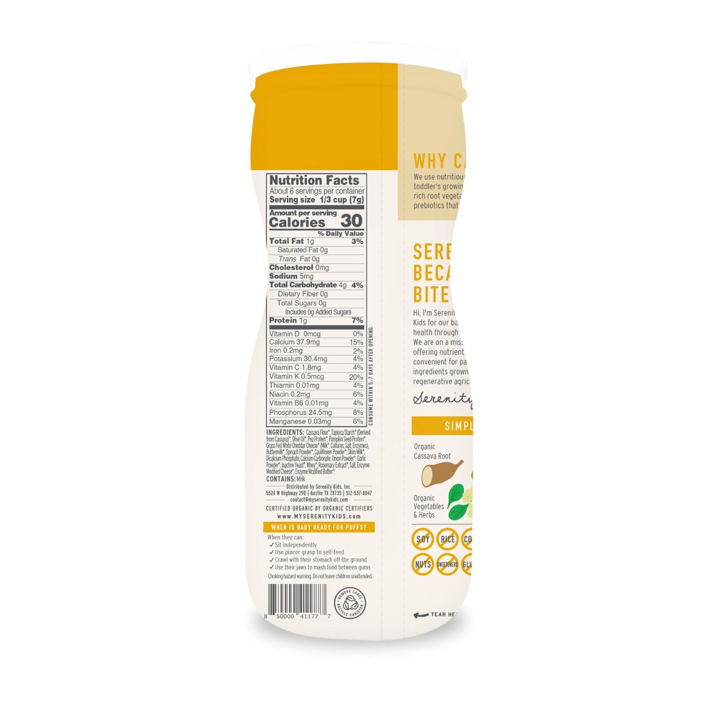 Serenity Kids 6+ Months Grain Free Puffs Toddler & Baby Snack | No Added Sugar, Gluten & Rice Free, Allergen Free | Made With Or