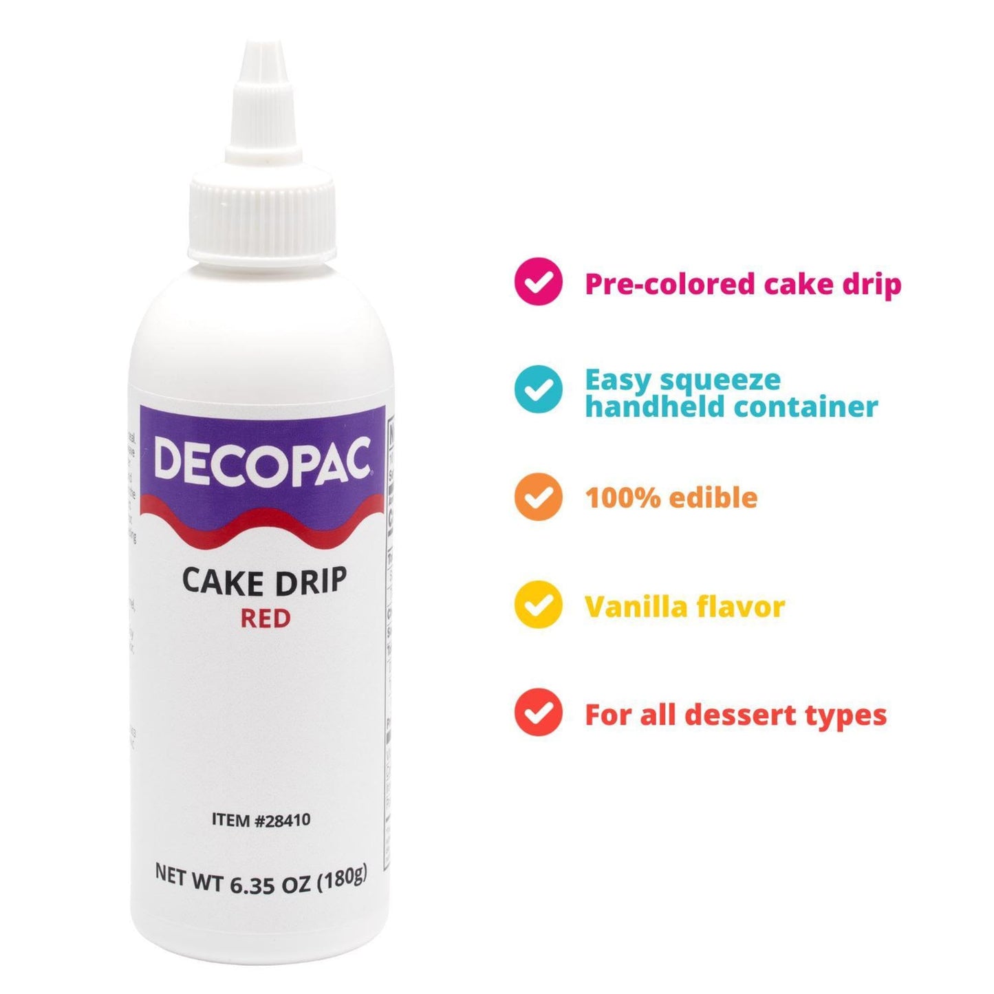 Decopac Cake Drip, Red Color, Vanilla Flavor, Matte Like Chocolate, 6.35 Oz