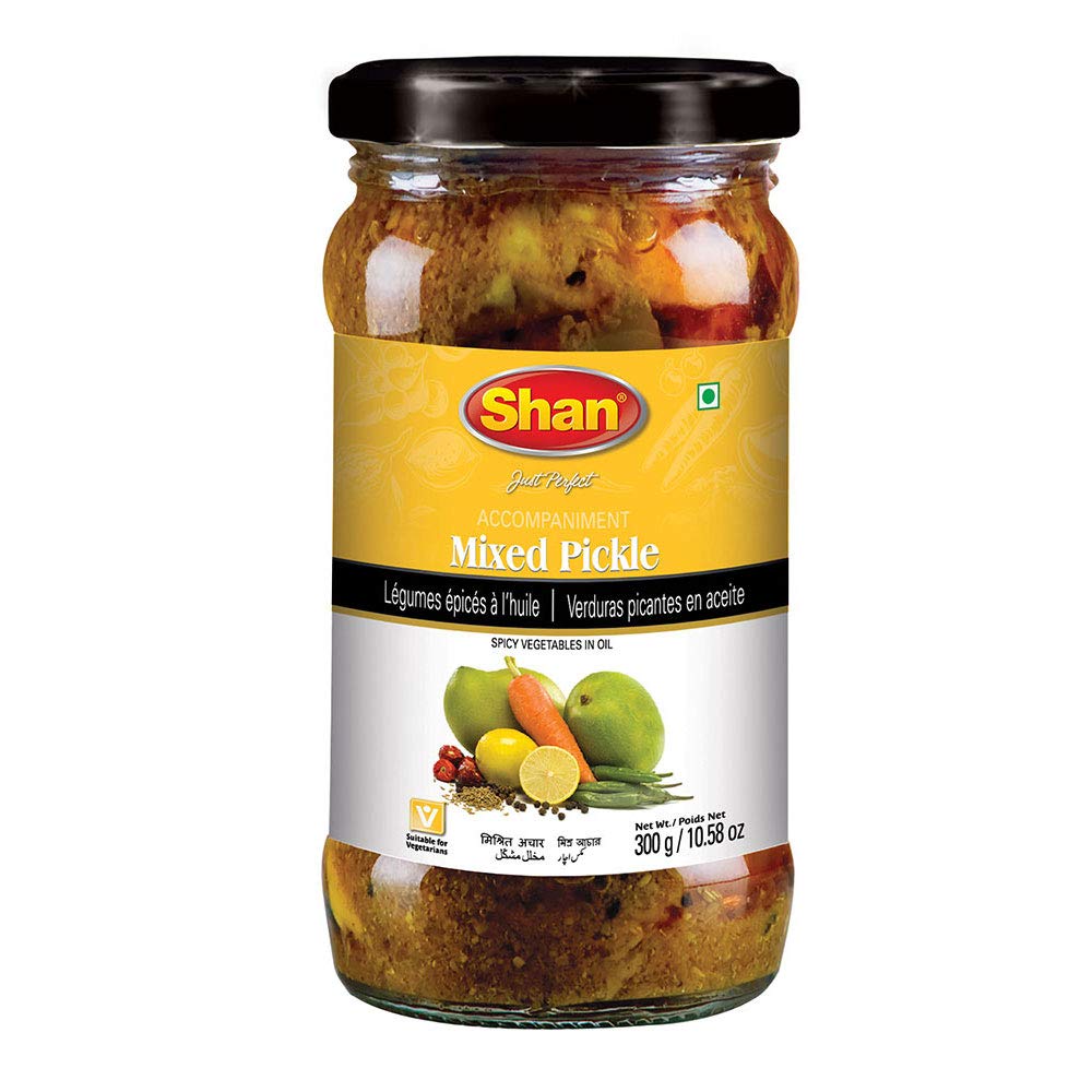 Shan Mixed Pickle - Spicy Vegetables in Oil - 10.58 oz (300g) - Vegetarian - Airtight Pet Jar