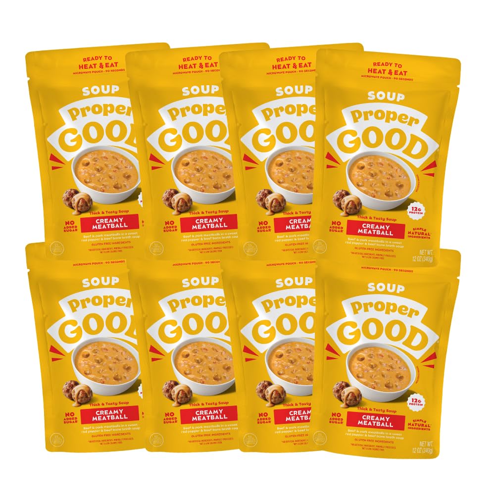 Proper Good Creamy Meatball Soup, 12g Protein, Shelf Stable, 12 Ounce (Pack of 8)