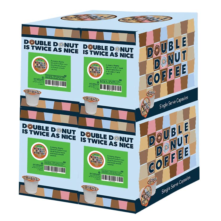 Double Donut Decaf Flavored Coffee Pods, Caramel Swirl, 96 Count for Keurig, Recyclable Single Serve Pods