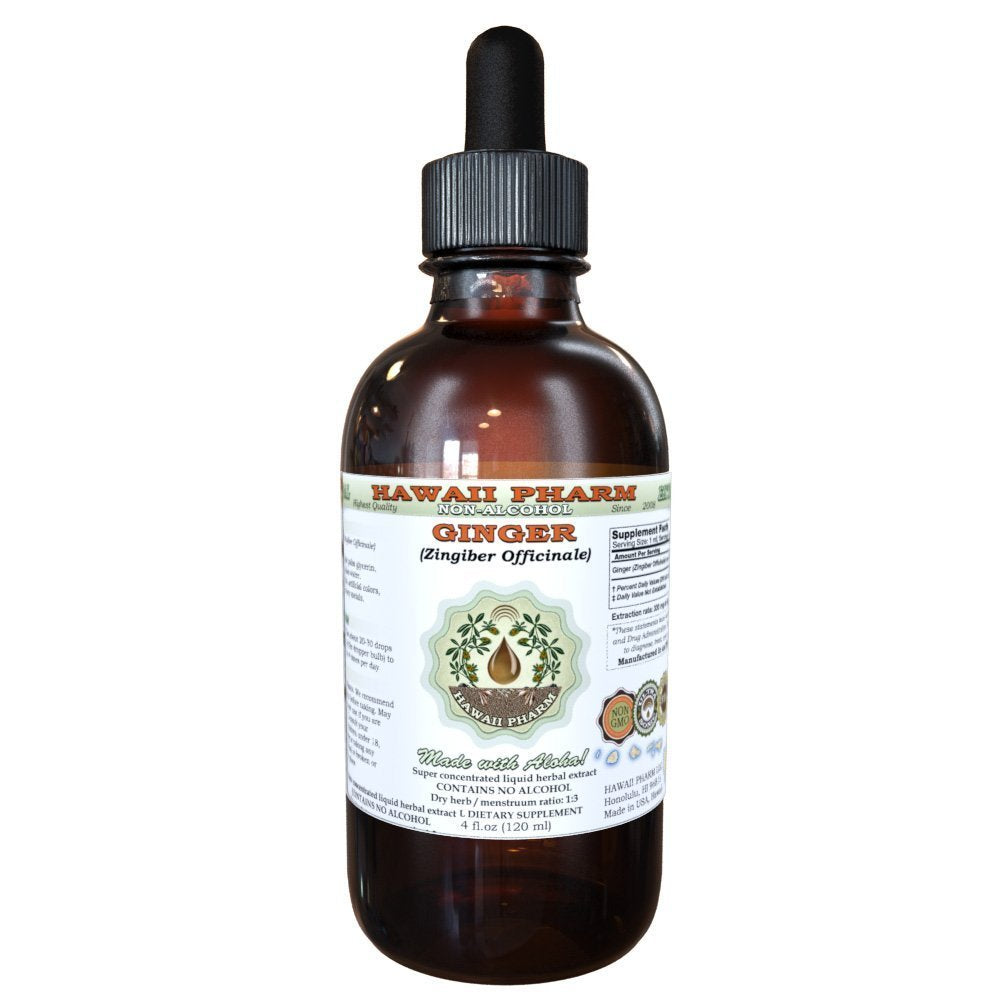 Ginger  -Free Liquid Extract, Organic Ginger (Zingiber officinale) Dried Root Glycerite Hawaii Pharm Natural Herbal nutrition product 2 oz