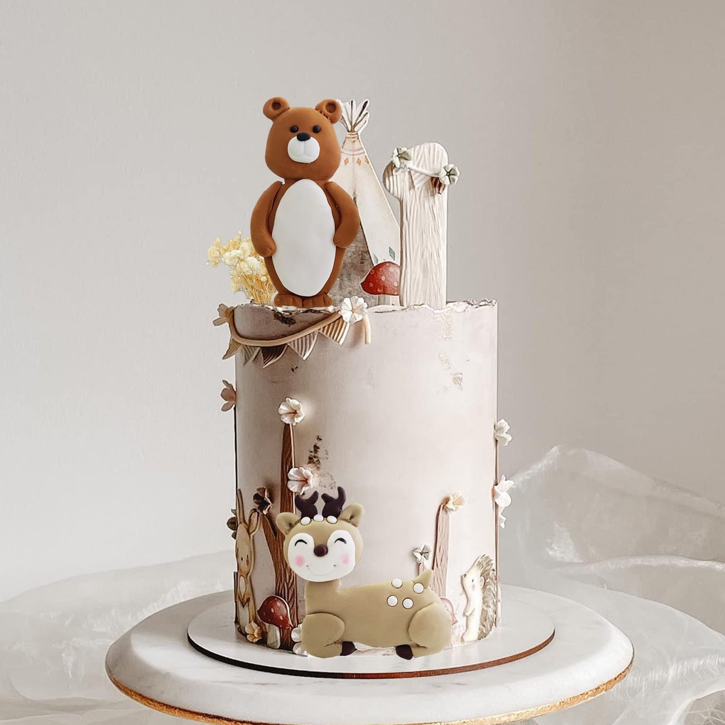 Forest Woodland Animal Cake Toppers Fox Bear Deer Flower Cake Decorations For Oh Baby Woodland Themed Birthday Party (Leaves)