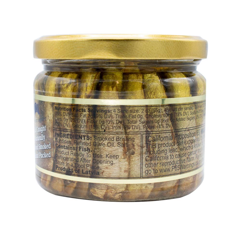 MW Polar Smoked Brisling Sardines in Olive Oil, 9.5oz Jar, Pack of 6
