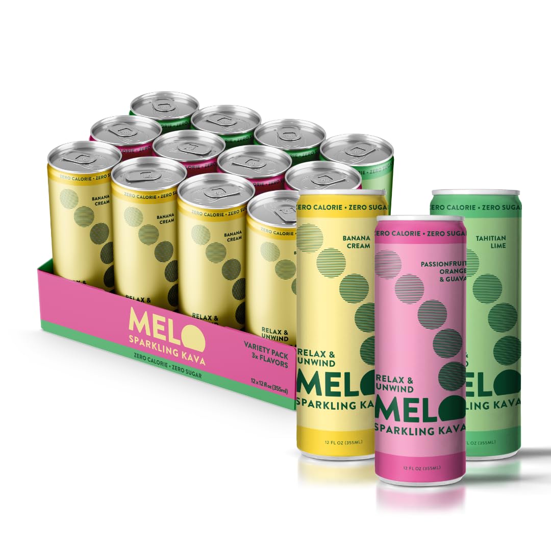 Melo Sparkling Kava Drink Variety Pack, Sugar Free, Vegan, 12 Fl Oz Cans, 12 Pack