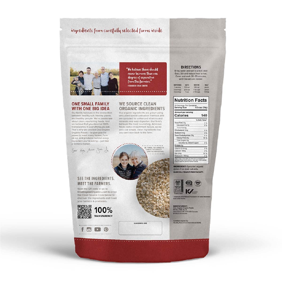 One Degree Organic Foods Sprouted Steel Cut Oats, USDA Organic, Non-GMO Gluten Free Oatmeal, 24 oz., 8 Pack