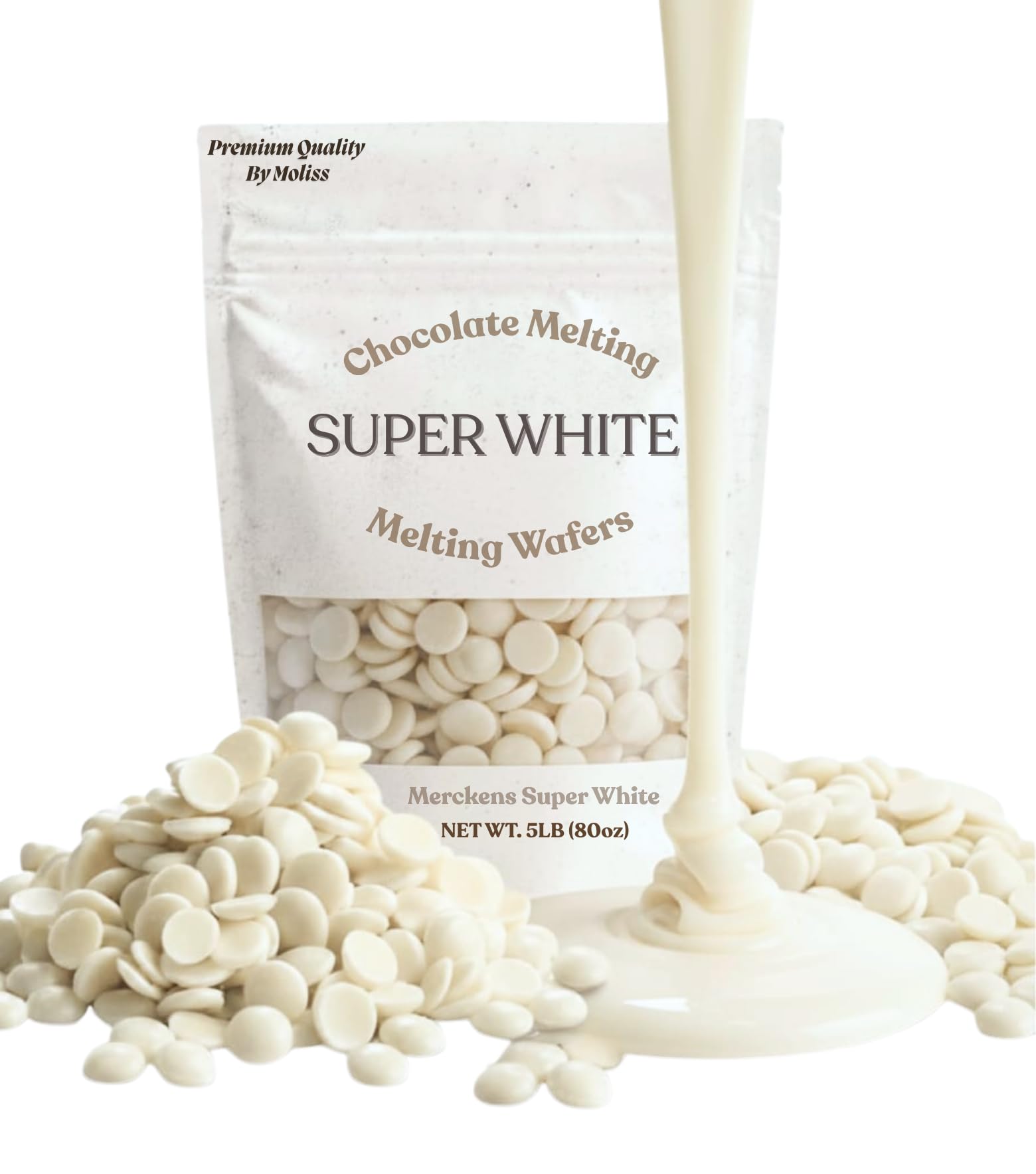 Super White Chocolate Melting Wafers 5Lb- Smooth And Creamy  Perfect For Dipping  Baking  Candy Making  And Decorating Desserts - Ideal For Fountains  Coating  And Molded Chocolates. (Super White 80Oz)