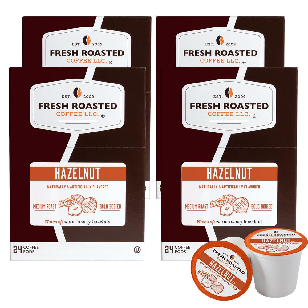 Fresh Roasted Coffee Decaf Hazelnut Flavored Coffee Pods K-Cup Compatible 96 Count