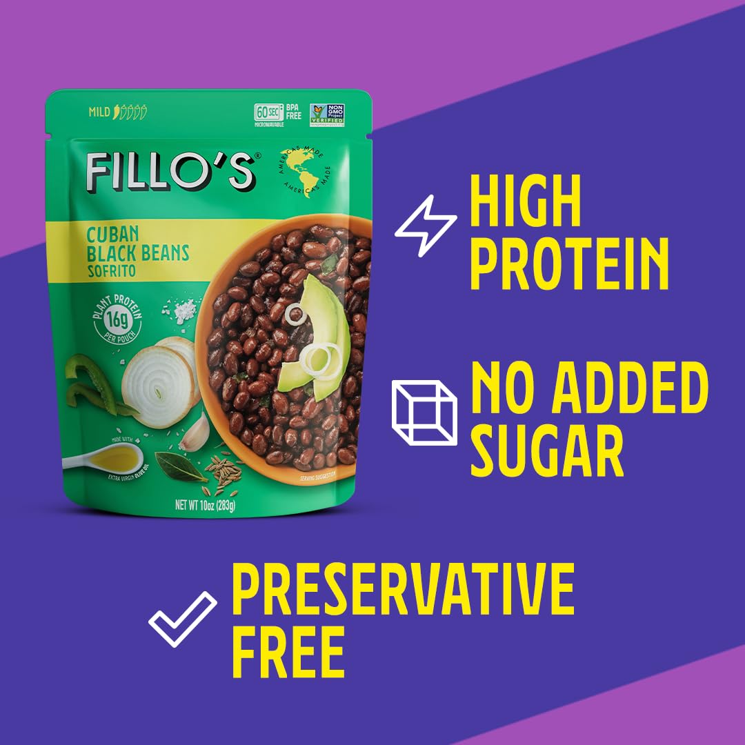 Fillo'S Cuban Black Beans - Ready To Eat Beans, Gluten-Free, Preservative-Free, Microwavable Meals, Non-Gmo, Plant Protein, Vega