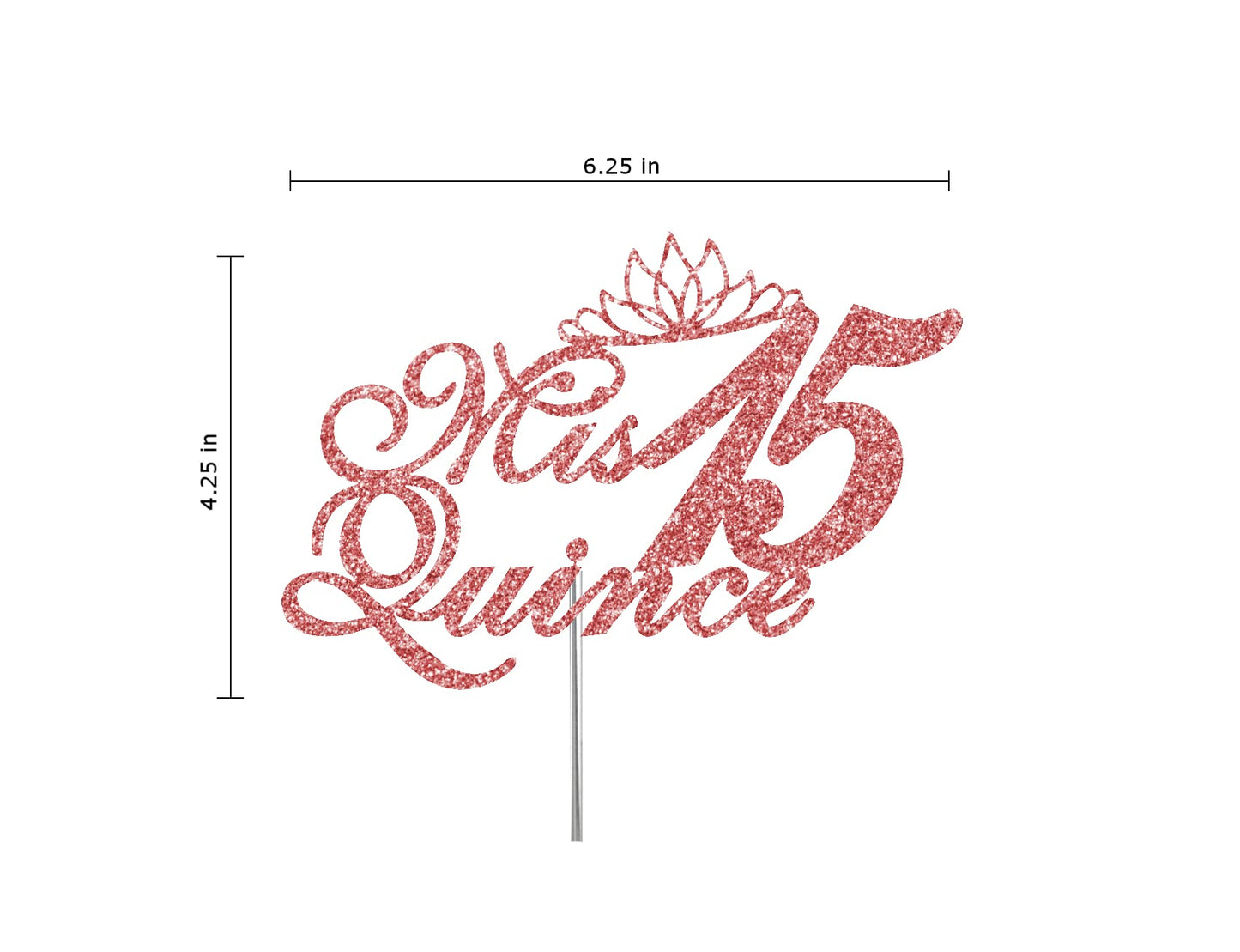 RokAPary Quinceanera Glitter Cake Topper, Acrylic, Sturdy Double-Sided, Rose Gold, Model RCT171