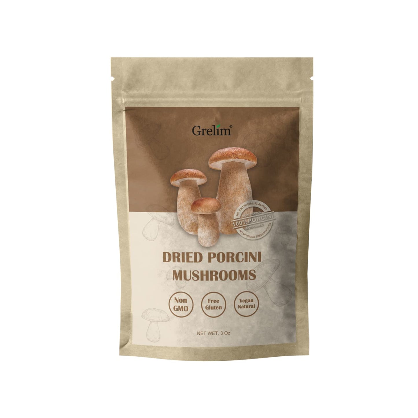 Grelim Dried Porcini Mushrooms, New Season Sun Dried Wild Porcini All Natural, Vegan, Easy Preparation And Rehydrate Ideal For S