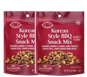 Korean Style BBQ Trail Mix: Seasoned Almonds & Cashews, Honey Roasted Sesame Sticks, Lemon Flavored Dried Apples, Sweet Spicy Sn